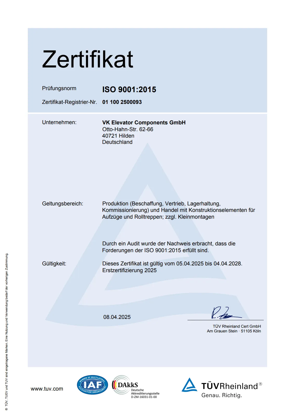 ISO 9001:2015 Zertifikat